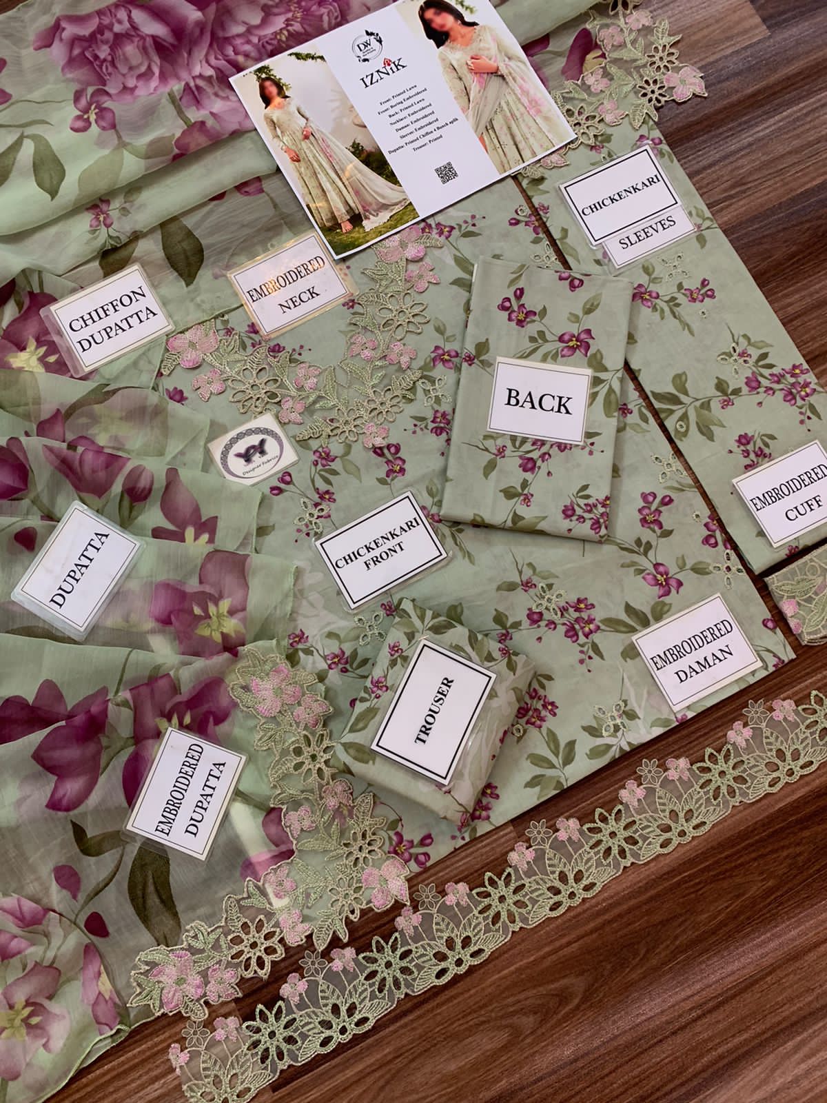 IZNIKE Pure Lwan 3pc 💯 %original  Cheffon duppta Embroidery