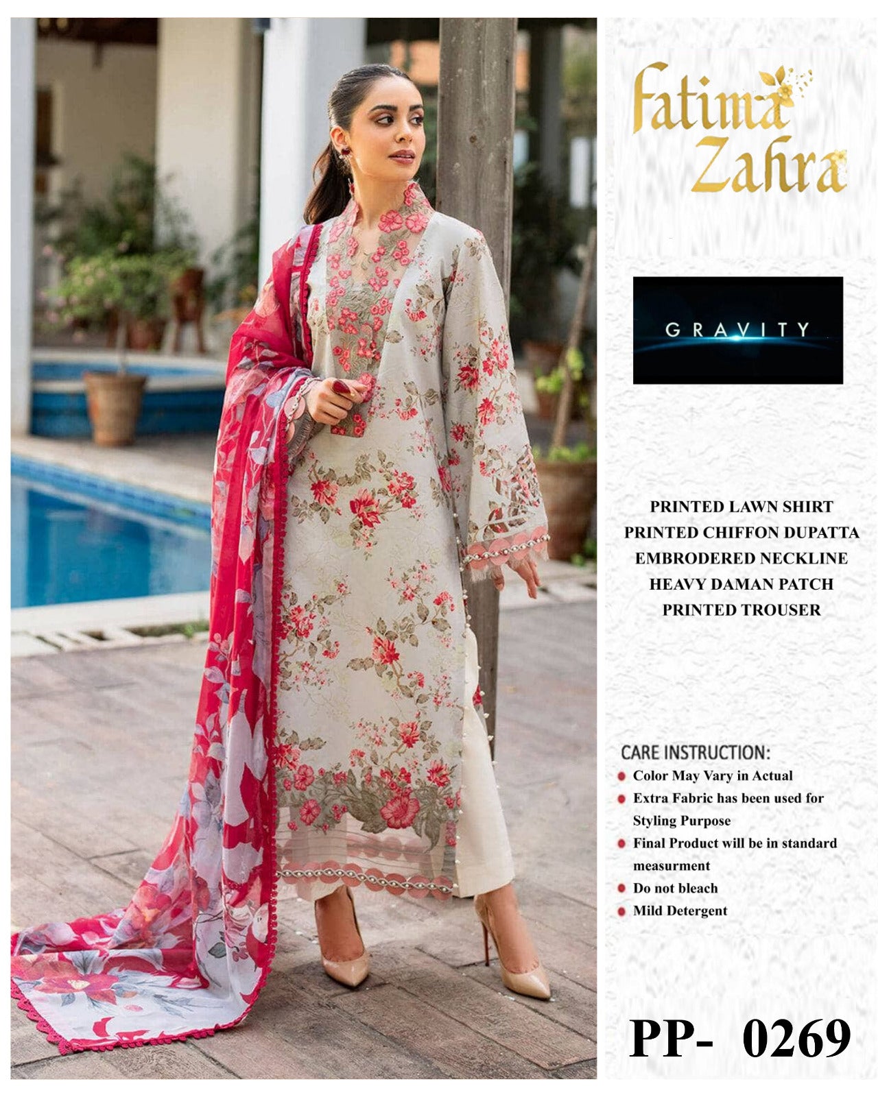 Printed Lawn Shirt Embroidery Neckline Chiffon Duppta