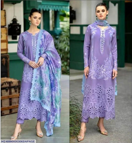 3 PCs woman's unstitched chikankari embroidered suit