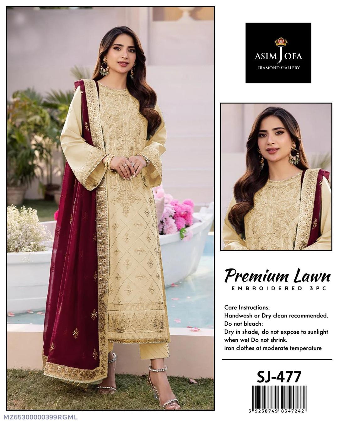 3-Piece Embroidered Lawn Suit – Ivory (Product