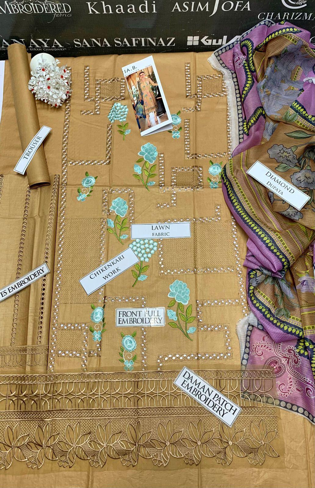 3 PCs woman's unstitched Embroidered suit