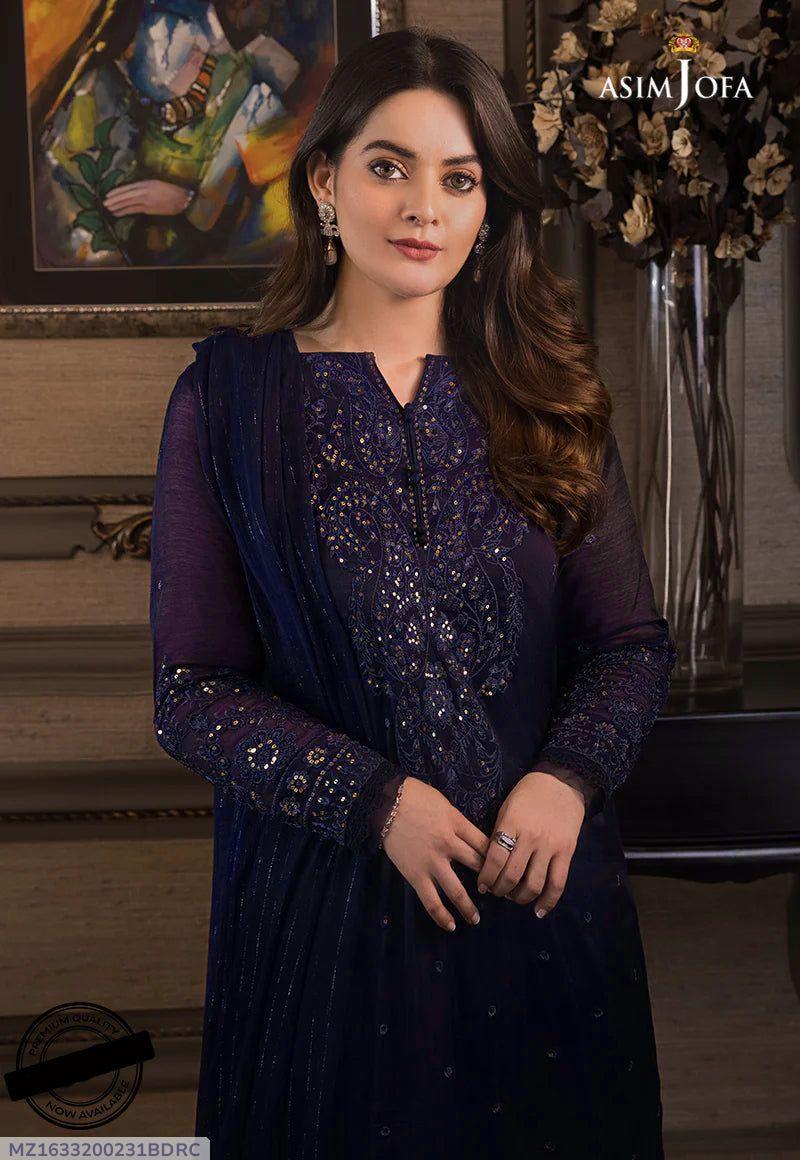 Embroidered Chiffon 3-Piece Suit – Blue