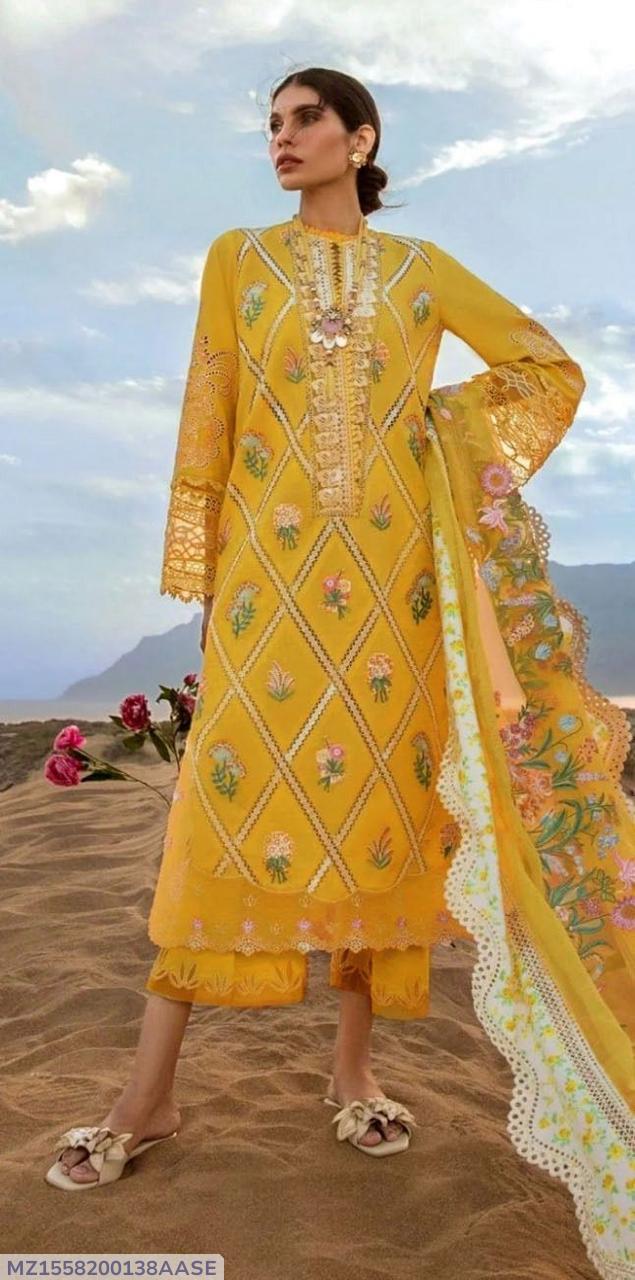 3 PCs woman's unstitched Embroidered suit