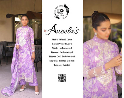 3 Pc Embroidery Printed Lawn printed Chiffon Duppta