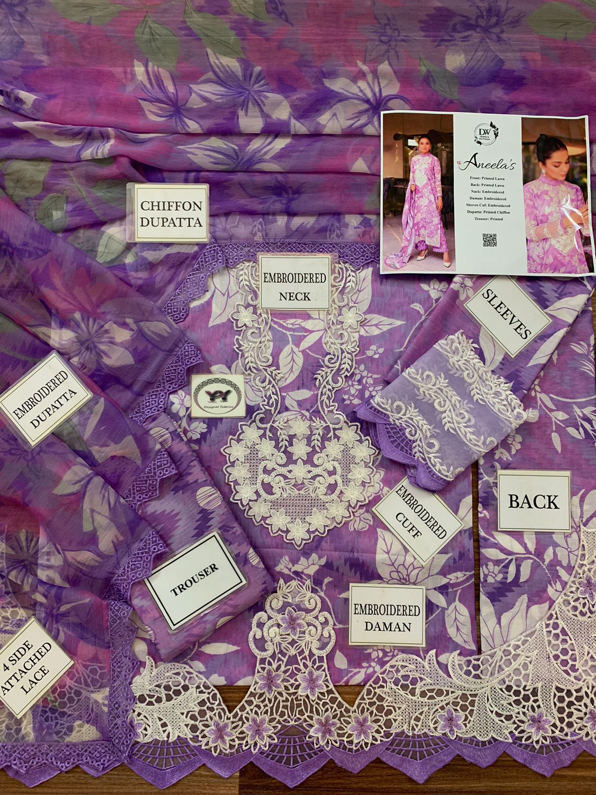 3 Pc Embroidery Printed Lawn printed Chiffon Duppta