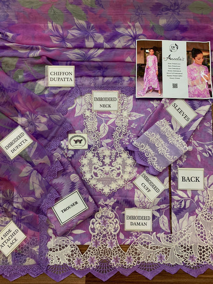 3 Pc Embroidery Printed Lawn printed Chiffon Duppta