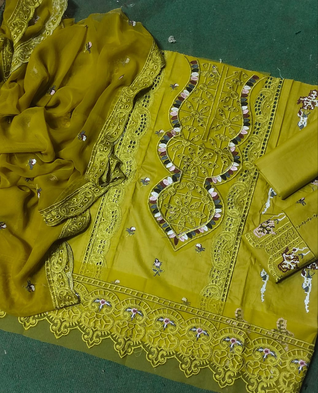 Embroidered Chikankari Front With Neck & Daman Patch