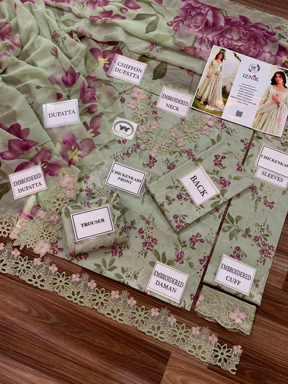 IZNIKE Pure Lwan 3pc 💯 %original  Cheffon duppta Embroidery