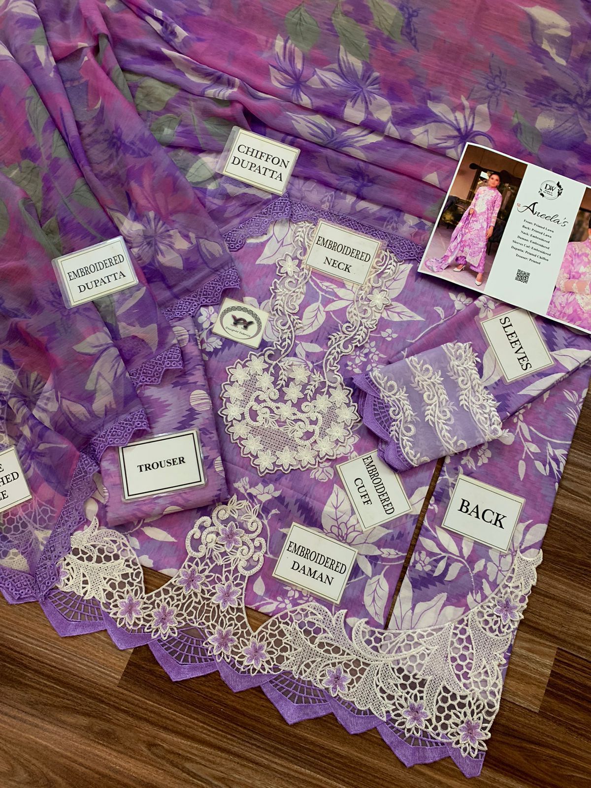 3 Pc Embroidery Printed Lawn printed Chiffon Duppta