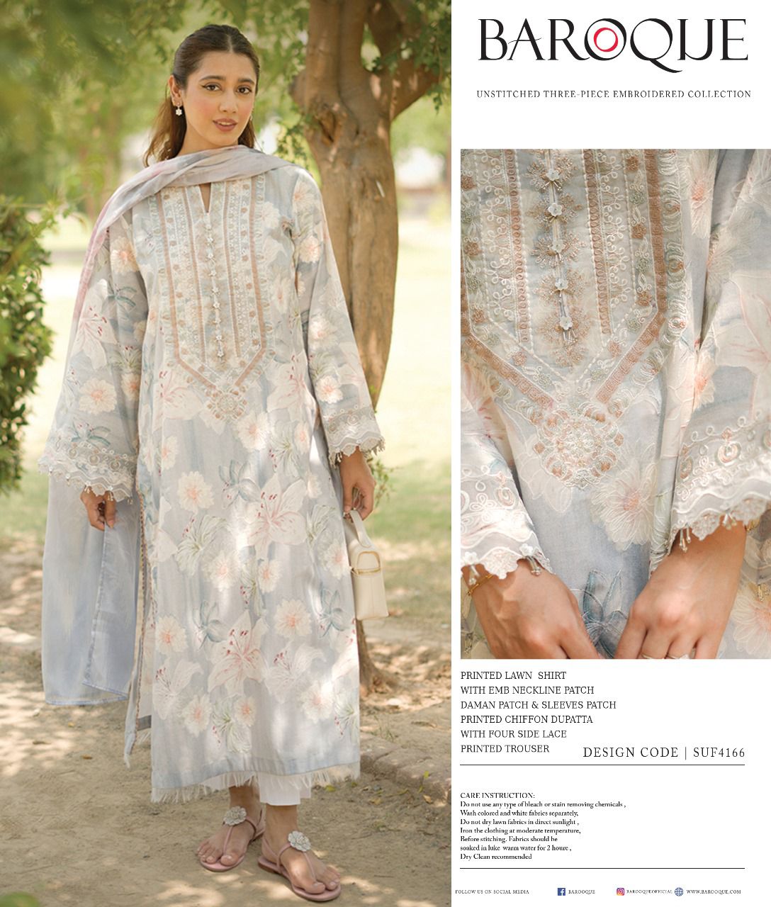 3 pc pure Lawn Embroidery Lawn Duppta Original