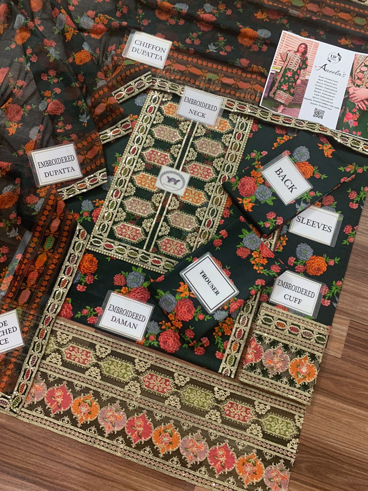 3 Pc Embroidery Printed Lawn printed Chiffon Duppta Original