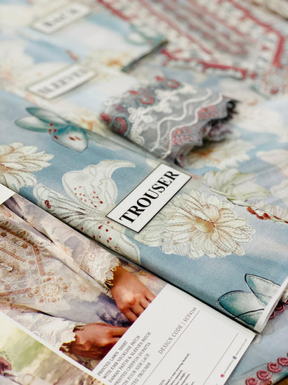 3 pc pure Lawn Embroidery Lawn Duppta Original