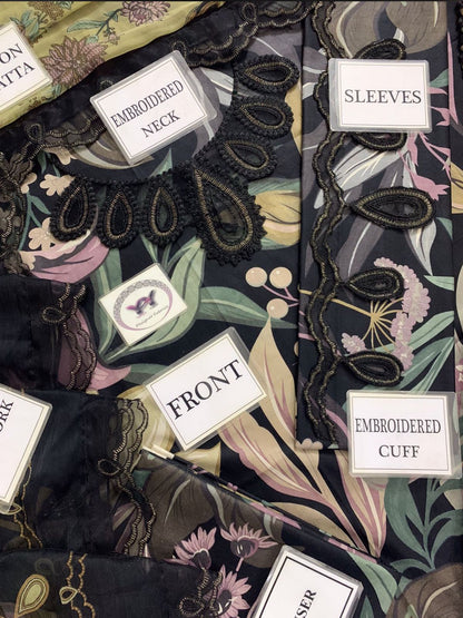 3 Pc Embroidery Printed Lawn  Chiffon Duppta 4 side Aplik