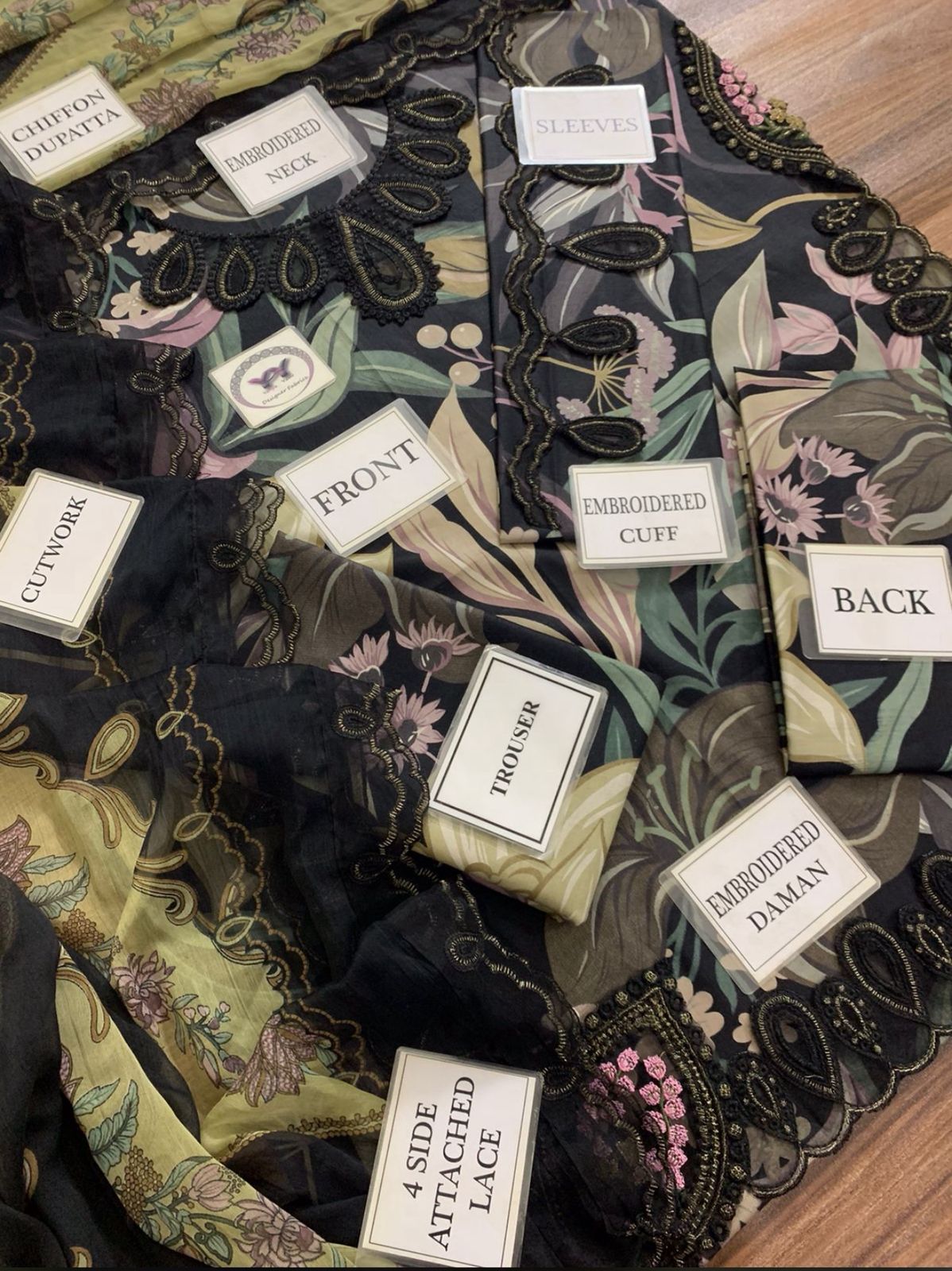 3 Pc Embroidery Printed Lawn  Chiffon Duppta 4 side Aplik