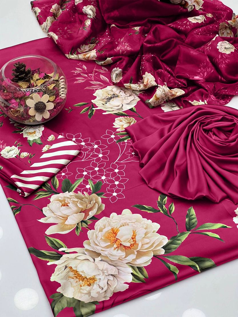 3 Pc Silk digital With printed Dupaata