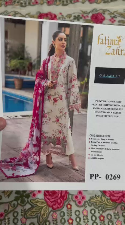 Printed Lawn Shirt Embroidery Neckline Chiffon Duppta