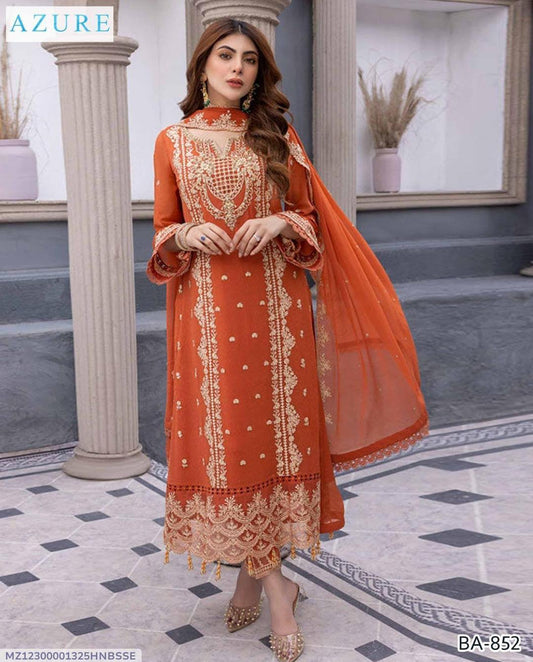 Embroidered Lawn – 3 Piece Suit (Orange)
