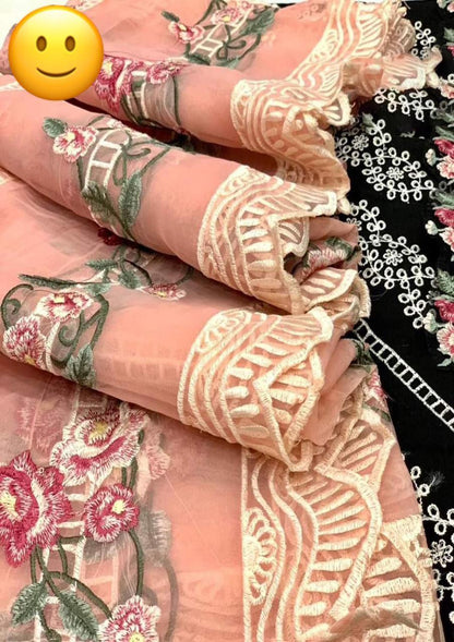 3 PCs woman's unstitched Embroidered Chikankari suit