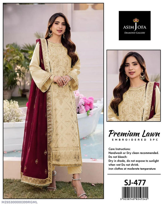 3-Piece Embroidered Lawn Suit – Ivory (Product