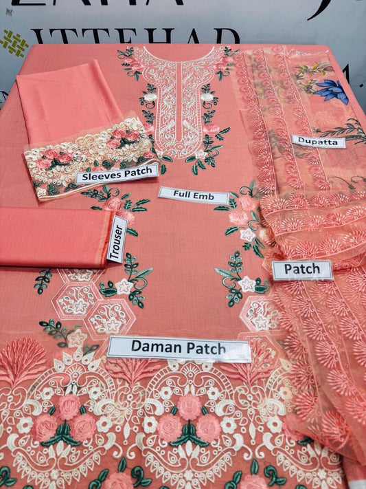 3 Pcs Women's Unstitched Chikankari Embroidered Suit