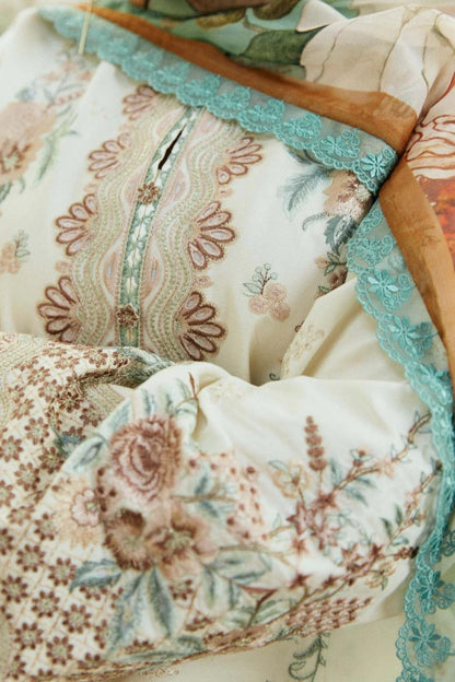 3 PCs woman's unstitched Embroidered suit