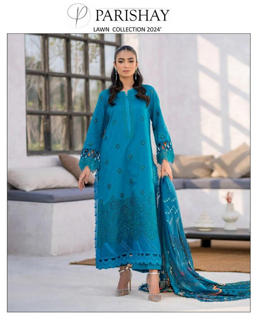 3 PCs woman's unstitched Swiss lawn embroidered suit