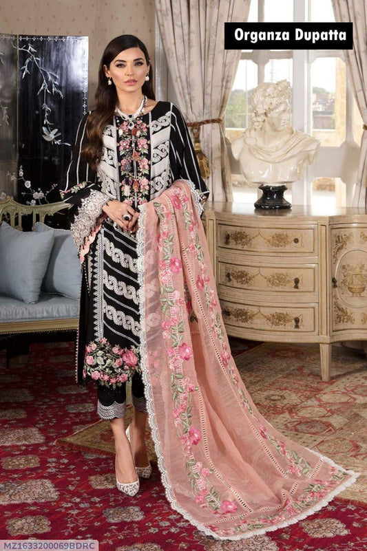 3 PCs woman's unstitched Embroidered Chikankari suit