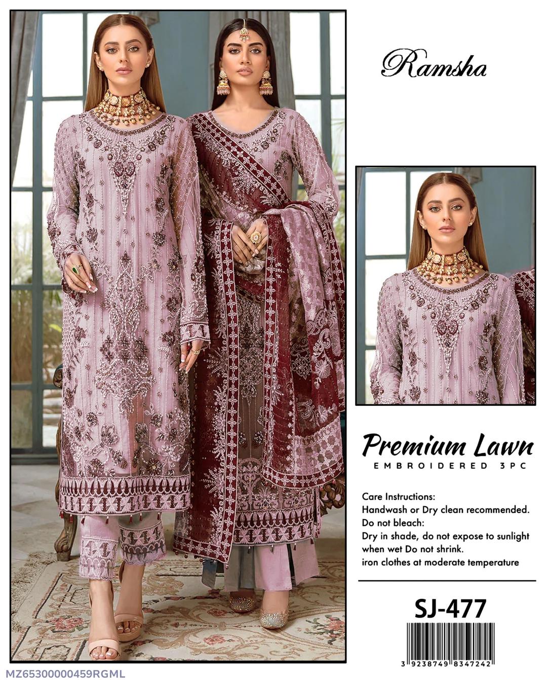 3 PC woman's unstitched Embroidered suit