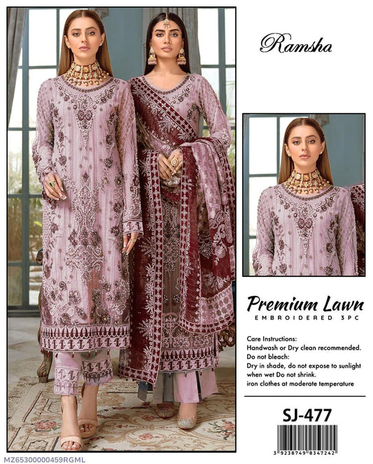 3 PC woman's unstitched Embroidered suit