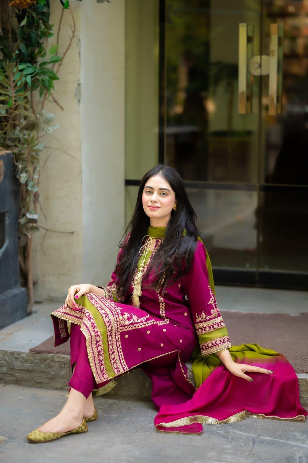 3 PCs woman's unstitched Embroidered suit