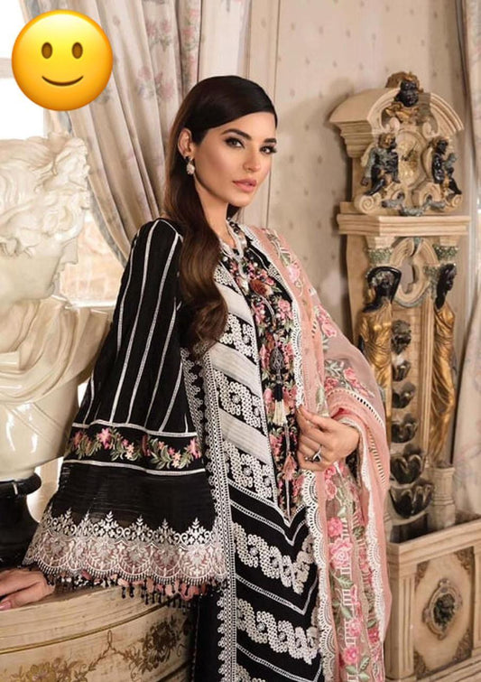 3 PCs woman's unstitched Embroidered Chikankari suit