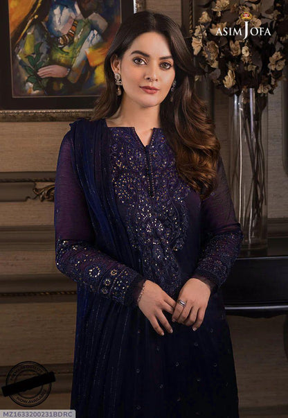 Embroidered Chiffon 3-Piece Suit – Blue