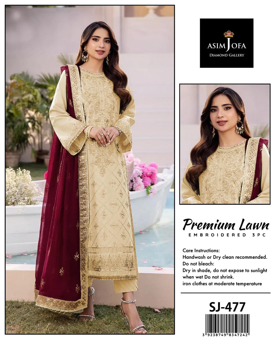 3-Piece Embroidered Lawn Suit – Ivory (Product