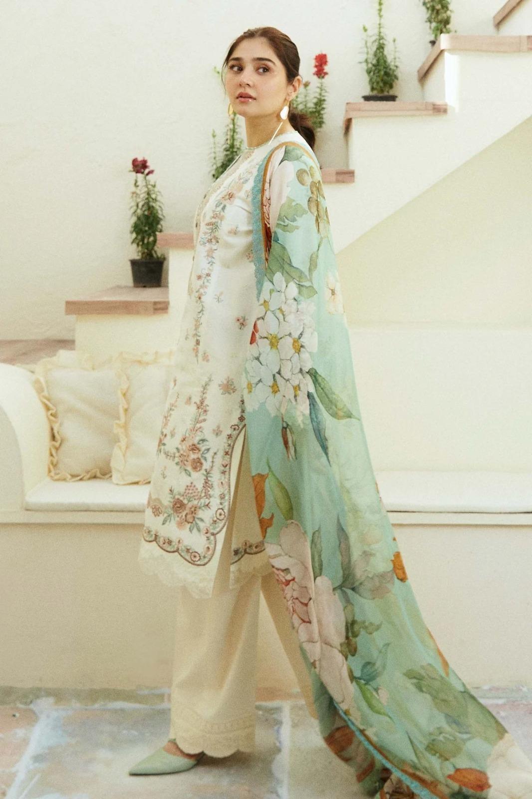3 PCs woman's unstitched Embroidered suit