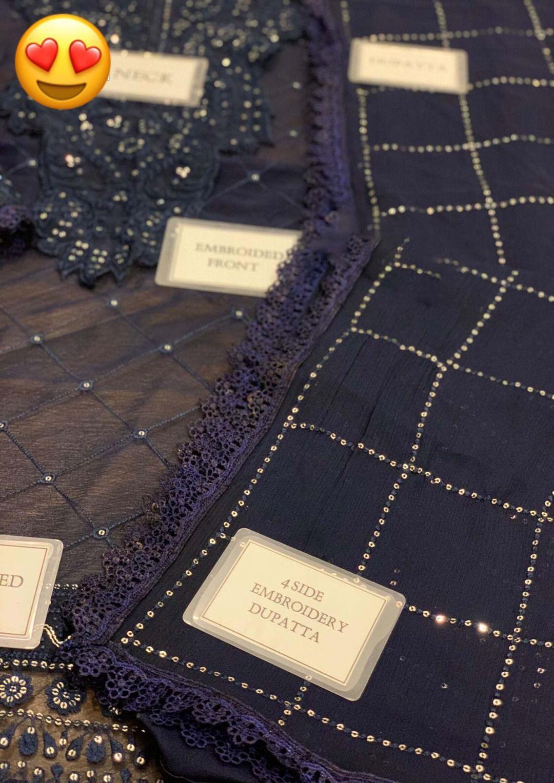 Embroidered Chiffon 3-Piece Suit – Blue