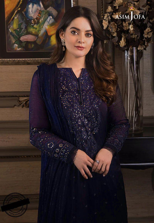 Embroidered Chiffon 3-Piece Suit – Blue