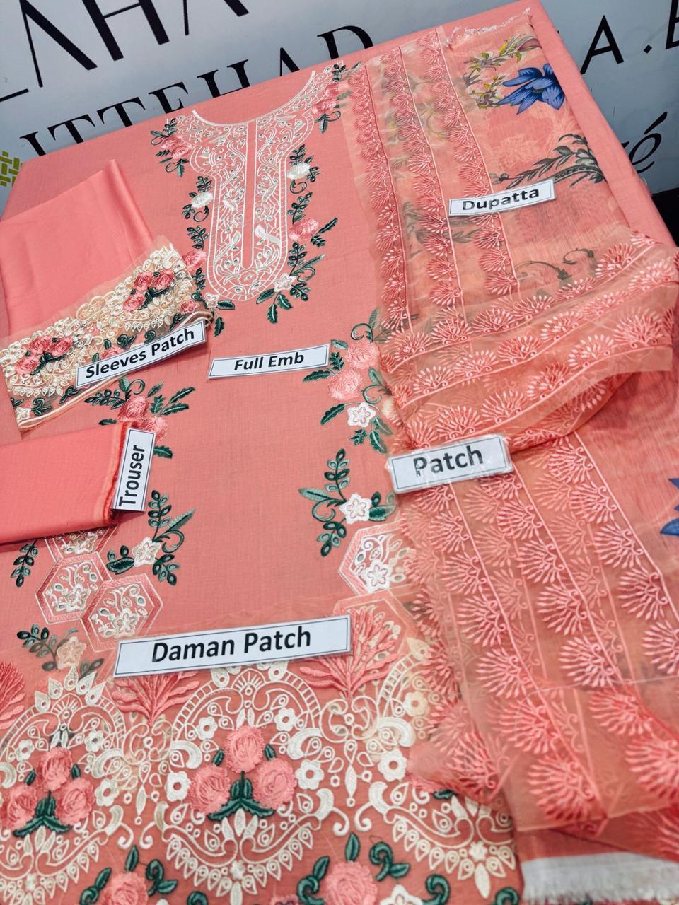 3 Pcs Women's Unstitched Chikankari Embroidered Suit