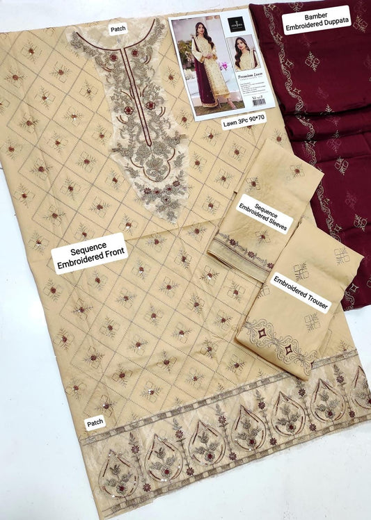 3-Piece Embroidered Lawn Suit – Ivory (Product
